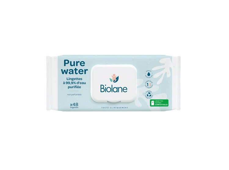 Biolane Lingettes Pure Water - 60 lingettes - Parapharmacie en
