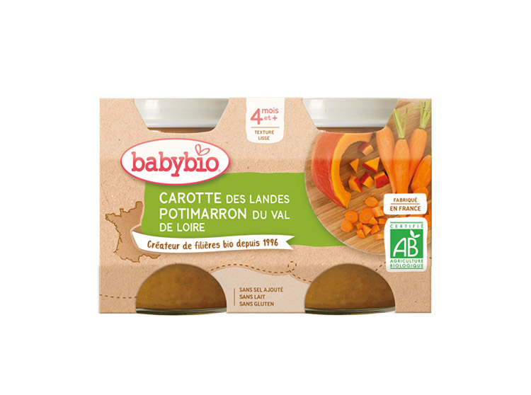 Babybio Petits pots carotte des Landes & potimarron du Val de Loire BIO -  2x130g - Parapharmacie en ligne