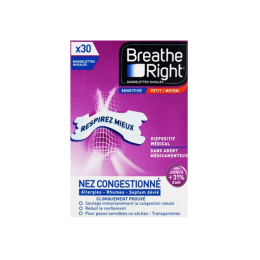 Breathe Right Bandelettes nasales sensitive - 30 bandelettes transparentes