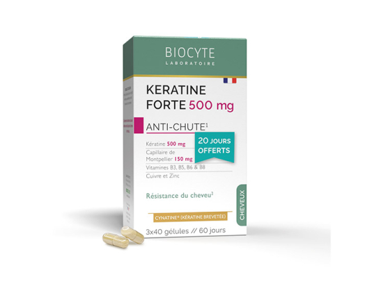 Kératine Forte 500 mg Anti-chute - 3 x 40 gélules
