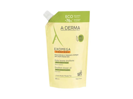 A-Derma Exomega Control Huile lavante émolliente Anti-grattage Eco-Recharge - 500 ml