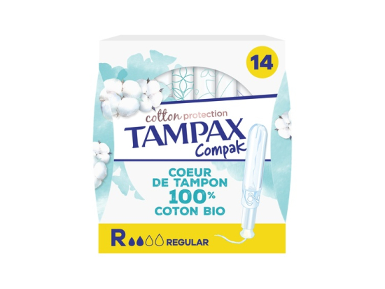 Tampax Cotton Protection Compak Tampons avec applicateur coton bio - Regular - x14
