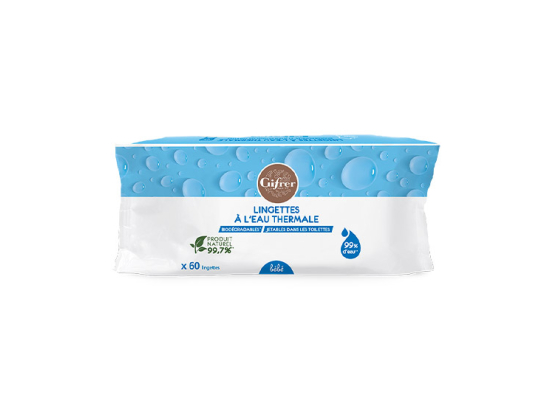Gifrer Lingettes a l’eau thermale biodegradables - 60 lingettes