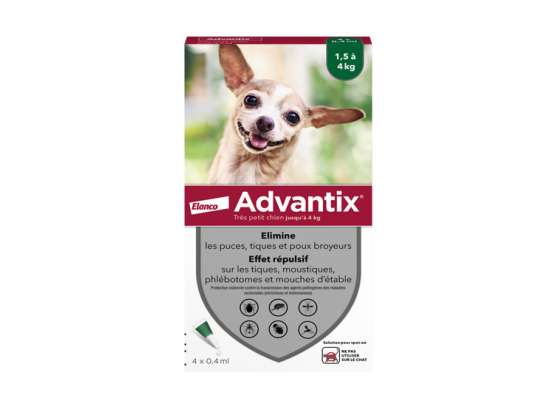 Advantix Très petit chien de 1,5 à 4 kg - 6 pipettes de 0,4 ml