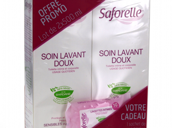 Saforelle soin lavant doux 2x500 ml + lingettes offertes