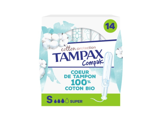 Tampax Cotton Protection Compak Tampons avec applicateur coton bio - Super - x14