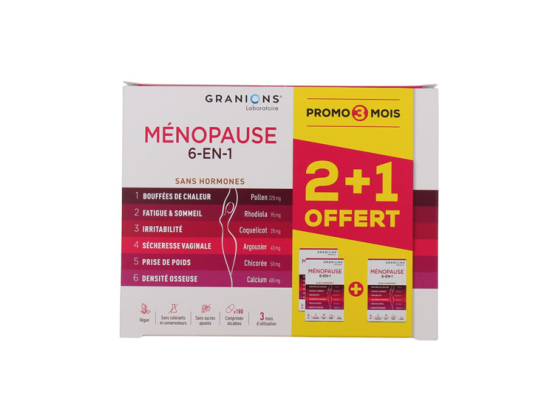 Ménopause 6-en-1 Sans Hormones - 3x60 comprimés 2+1 OFFERT