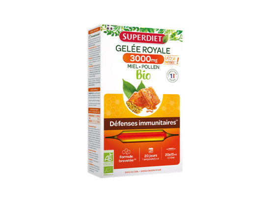 Superdiet Gelée Royale 3000mg BIO - 20 ampoules de 15ml