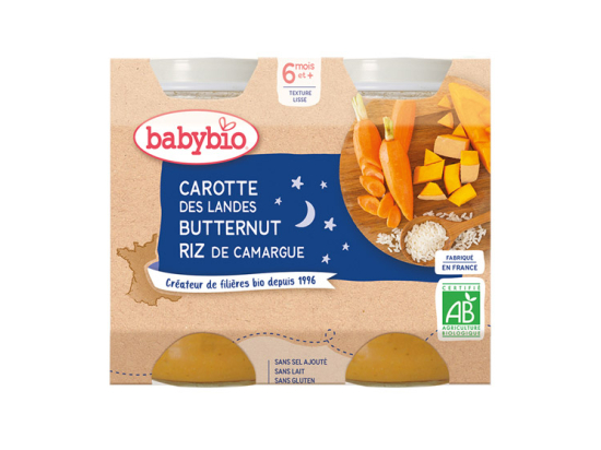 Babybio Petits pots Carotte des landes, courge butternut, riz de camargue BIO - 2x200g