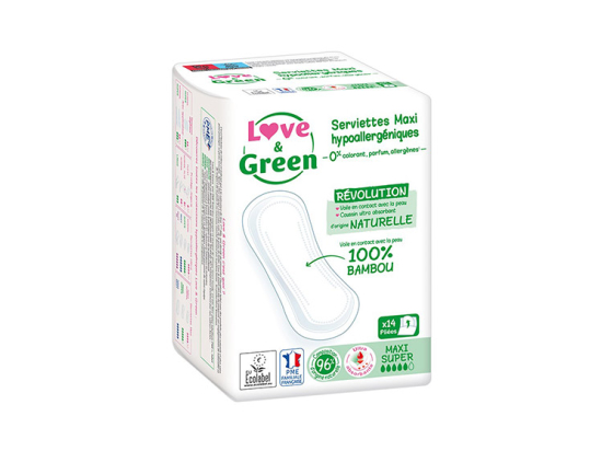 Love & Green Serviette Écologiques Maxi Super - 14 serviettes
