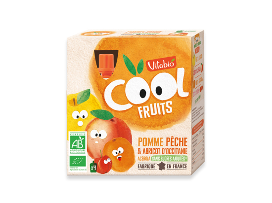 Vitabio Cool Fruits Pomme Pêche & Abricot d'Occitanie BIO - 4x90g