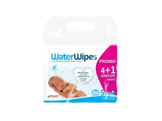 WaterWipes Lingettes végétales pour bébés - Lot 4+1 x 60 lingettes