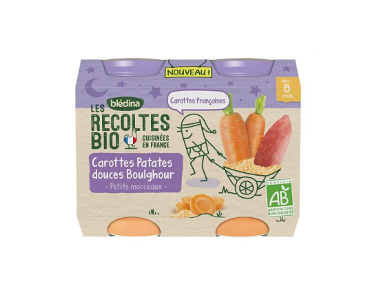 Blédina Les Récoltes BIO Petit Pot Carottes Patates douces Boulghour - 2 x 200 g