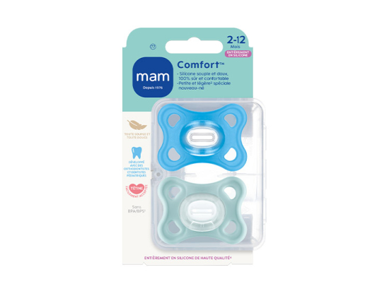 MAM Comfort Sucettes en Silicone Bleu 2-6 mois - 2 sucettes