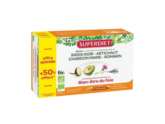 Superdiet Radis noir Artichaut BIO - 20 ampoules + 10 OFFERTES