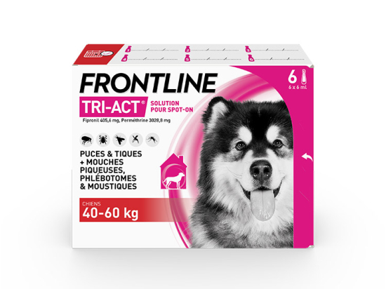 Tri-Act Chien XL - Pipettes anti-puces pour chien de 40 à 60 kg - 6 pipettes 6ml