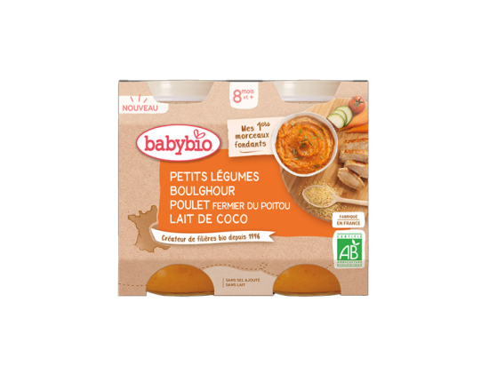 BabyBio Petits Légumes Boulghour Poulet Fermier Du Poitou Lait de Coco BIO - 2x200g