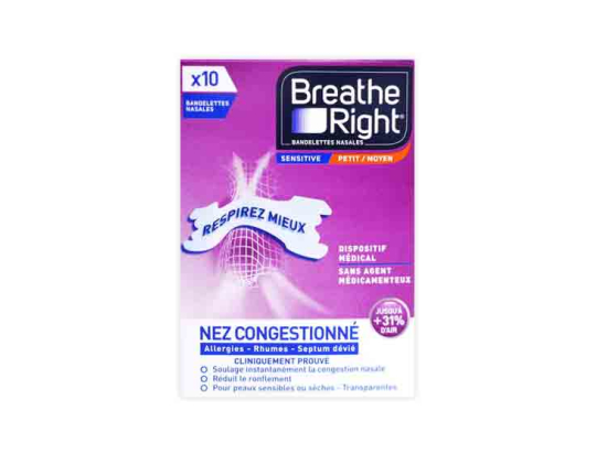 Breathe Right Bandelettes nasales Sensitives - 10 bandelettes