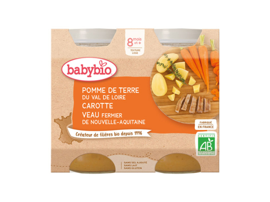 Babybio Petits pots pomme de terre du Val de Loire, carotte & veau fermier de Nouvelle-Aquitaine BIO - 2x200g