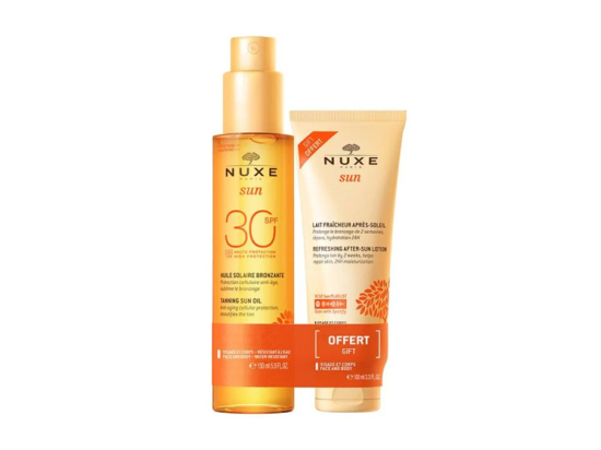 Nuxe Huile Solaire Bronzante Haute Protection SPF30 visage et corps + après soleil OFFERT