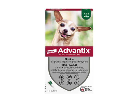 Advantix Très petit chien de 1,5 à 4 kg - 4 pipettes de 0,4 ml