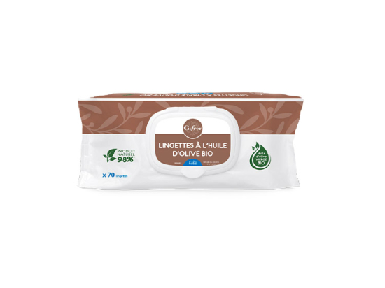 Gifrer Lingettes nettoyantes huile d'olive vierge - 70 lingettes