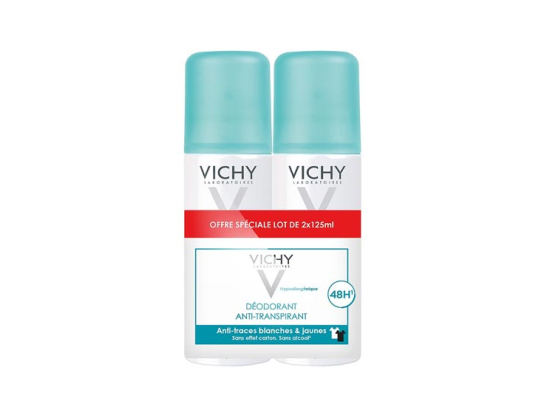 Vichy Déodorant Anti-transpirant 48 anti-traces jaunes et blanches Spray - 2 x 125 ml