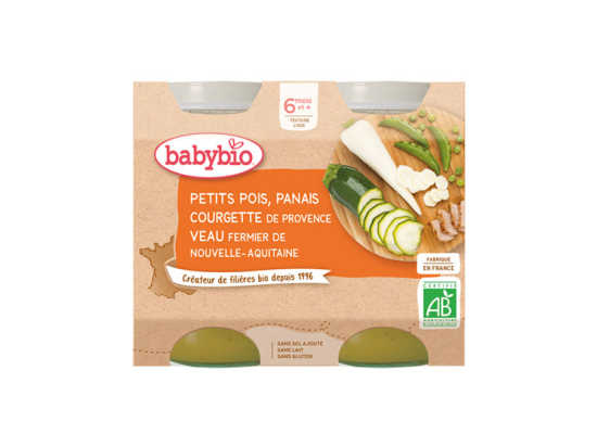 Babybio Petits pots petits pois, panais, courgette de Provence & veau fermier de Nouvelle-Aquitaine BIO - 2x200g