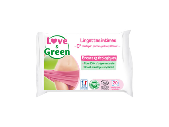 Love & Green Lingettes Intimes Apaisantes Écologiques - 20 lingettes