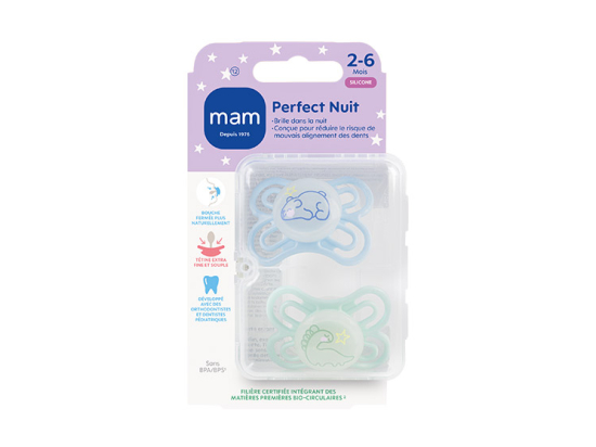 Perfect Nuit Sucettes silicone 0 à 6 mois - lot de 2