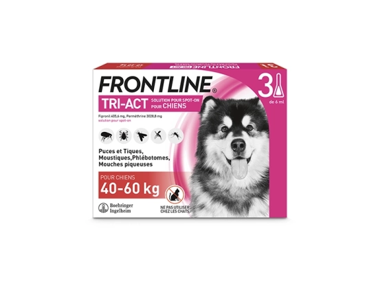 Tri-Act Chien XL - Pipettes anti-puces pour chien de 40 à 60 kg - 3 pipettes de 6ml