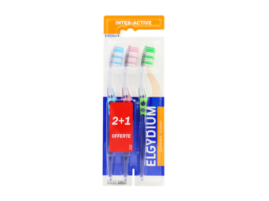 Elgydium brosse à dents inter-active medium- x2 + 1 OFFERTE