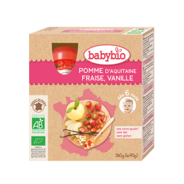 Babybio Gourdes Pomme d'aquitaine,fraise, vanille BIO - 4x90g
