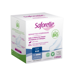 Saforelle Serviette hygénique Nuit en coton BIO - Boîte de 10