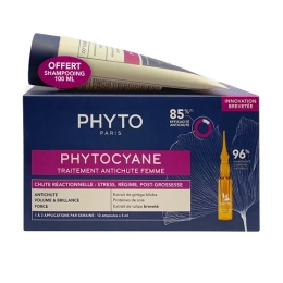 Phyto PhytocyaneTraitement Antichute Réactionnelle Femme 12x5ml + Shampoing Revigorant OFFERT