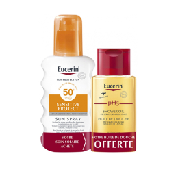 Eucerin Spray Sun protection sensitive protect SPF 50+ - 200ml + Huile de douche offerte - 100ml