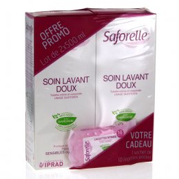 Saforelle soin lavant doux 2x500 ml + lingettes offertes