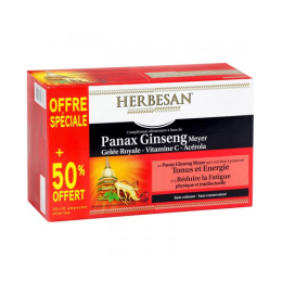 Herbesan Ginseng gelée royale vitamine C Acérola - 20 ampoules + 10 OFFERTES