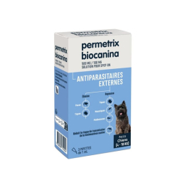Biocanina Permetrix 500mg/100mg solution pour spot-on pour chien de 4kg à 10kg - 3 pipettes de 1 ml