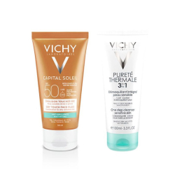 Vichy Emulsion Toucher Sec SPF50 Capital Soleil - 50ml + Démaquillant intégral peaux sensibles 3en1 OFFERT - 100ml