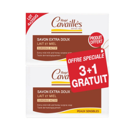 Rogé Cavaillès Savon Surgras extra doux lait et miel - 3x250gr + 1 Gratuit