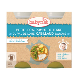 Babybio Petits pots petits pois, pomme de terre du Val de Loire & cabillaud sauvage BIO - 2x200g