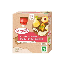 Babybio Gourde Pomme d'Aquitaine, poire, pêche d'occitanie BIO - 4x90g
