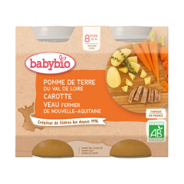 Babybio Petits pots pomme de terre du Val de Loire, carotte & veau fermier de Nouvelle-Aquitaine BIO - 2x200g
