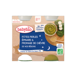 BabyBio Pâtes Perles Epinard Fromage de chèvre BIO - 2x200g