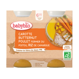 Babybio Petits pots Carotte, courge butternut, poulet fermier du poitou, riz BIO - 2x200g