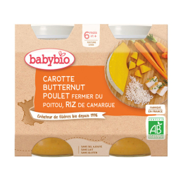 Babybio Petits pots Carotte, courge butternut, poulet fermier du poitou, riz BIO - 2x200g