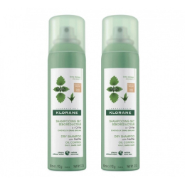 Klorane shampooing sec teinté cheveux gras châtains à bruns - 2x150ml