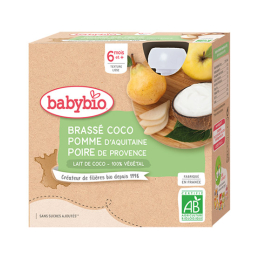 BabyBio Brassé Lait de coco Pomme de Nouvelle-Aquitaine Poire de Provence BIO - 4x85g