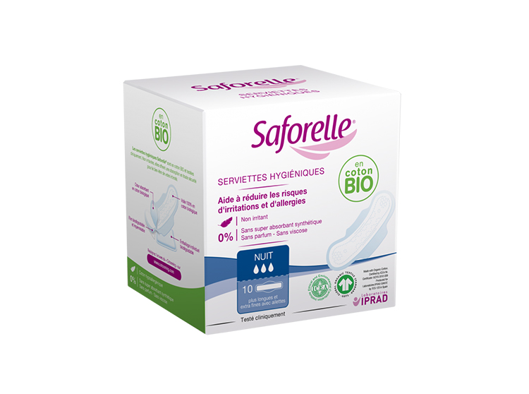 Saforelle Serviette hygénique Nuit en coton BIO - Boîte de 10